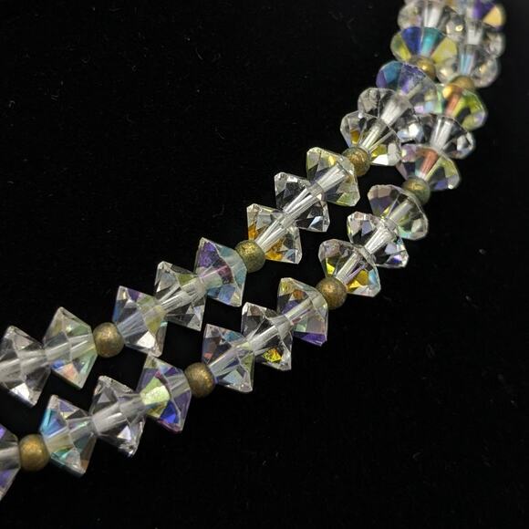 Vintage Lisner Signed Aurora Borealis AB Crystal Double Strand Choker Necklace - Picture 3 of 8